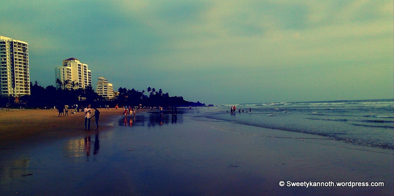 This picture was captures on my phone , on a recent trip to Payyambalam beach , Kannur ,Kerala. The beach is not very far from my house , yet it is not very often that I go there... It was such a beautiful evening and I simply loved watching the sunset ,and the magic it played with the colors of the sky and the white apartment buildings in one corner....The evening is gone , but this picture still remains to remind me , not to take any thing or place for granted... As they say , there is beauty in everything ,you only need the eyes to look for it....
